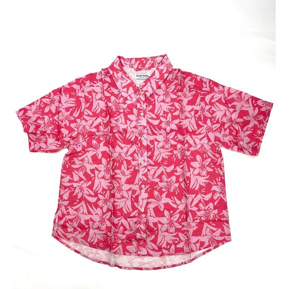 Charlie Holiday Hawaiian Summer Button Front Shirt Pink/ White Medium NWT - Picture 4 of 6